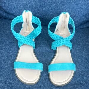 NWOT Journee Collection Turquoise Faux Suede Braided Sandals